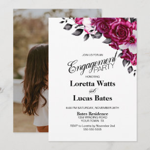 Pink Rose Floral Photo Engagement Party Invitation