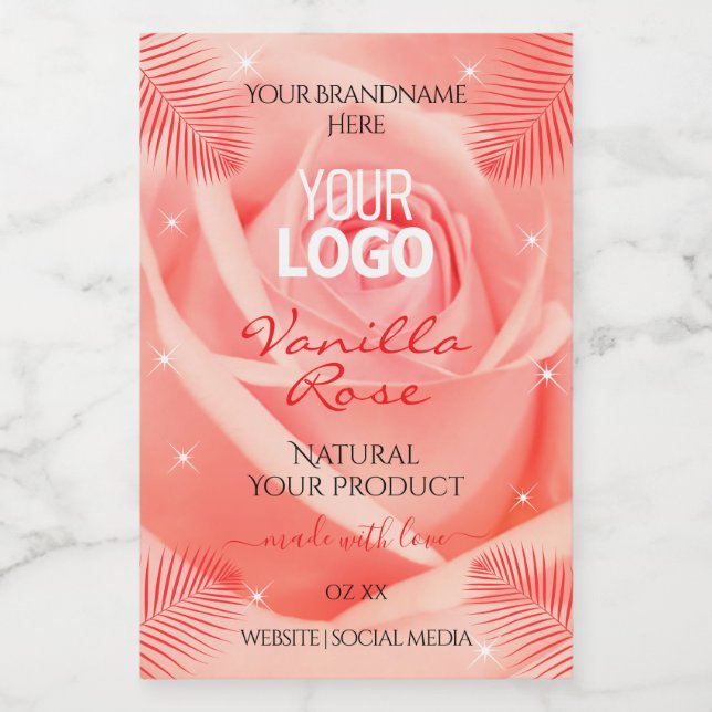 Pink Rose Floral Product Labels Palm Leaves Logo (Single Label)