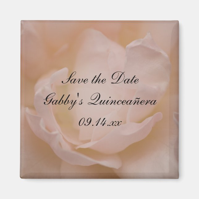 Pink Rose Floral Quinceañera Save the Date Magnet (Front)