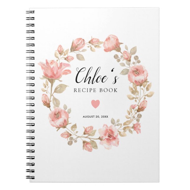 Pink Rose Floral Recipe Book (Front)