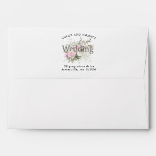 Pink Rose Floral Return Address Wedding Envelope