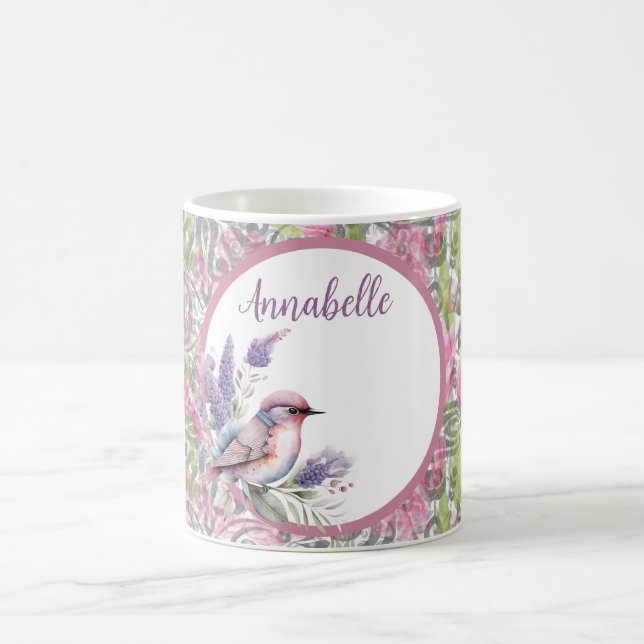 Pink Rose Floral Scroll Café Mug (Centre)