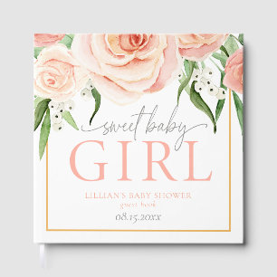 Pink Rose Floral Sweet Baby Girl Baby Shower  Guest Book