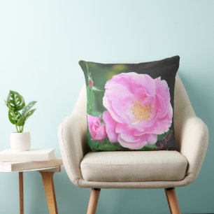 Pink Rose Floral Throw Pillow