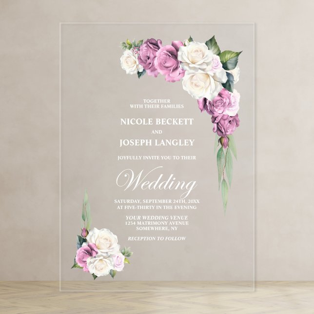 Pink Rose Floral Wedding Acrylic Invitations (Creator Uploaded)