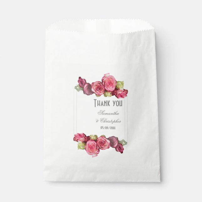 Pink rose floral wedding favour bag (Front)
