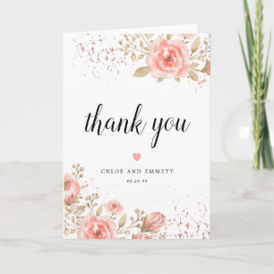 Pink Rose Floral Wedding Thank You Card
