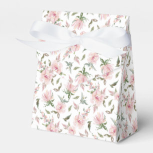 Pink Rose Floral White Bow Personalized Wedding Favor Box