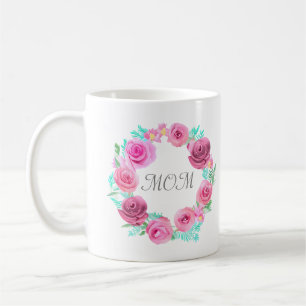 Pink Rose Floral Wreath  Coffee Mug