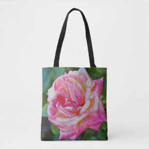 Pink Rose Flower and Pattern Tote Bag