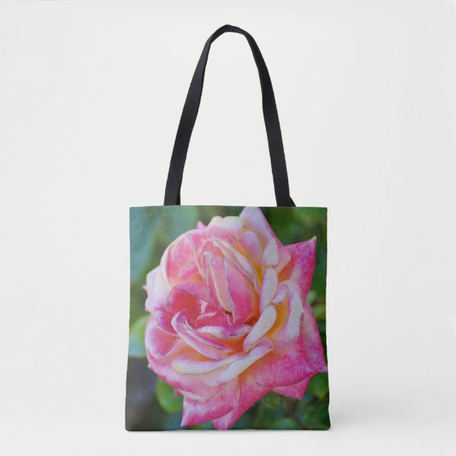 Pink Rose Flower and Pattern Tote Bag (Front)