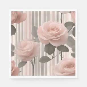 Pink Rose Flower and stripes, Vintage Look Napkin