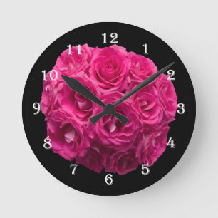 Pink Rose Flower Bouquet Wall Clock
