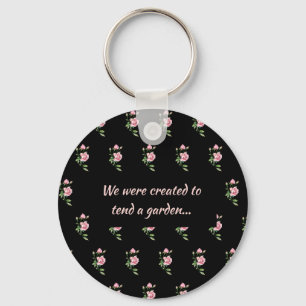 Pink Rose Flower Christian Quote Saying Garden Keychain