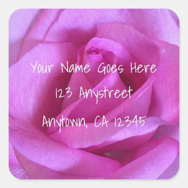 Pink rose flower elegant modern return address square sticker (Front)