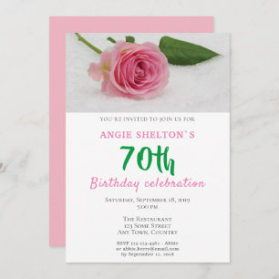 Pink Rose Flower Floral 70th Birthday Party Invitation