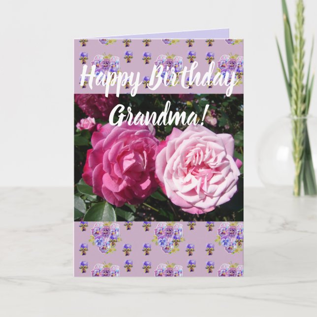 Pink Rose Flower Floral Birthday Grandma art Card (Front)