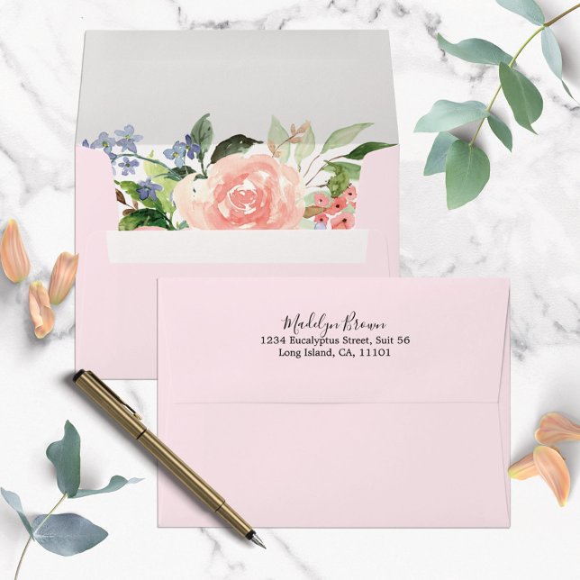 Pink Rose Flower Floral Botanical Envelope (In situ)