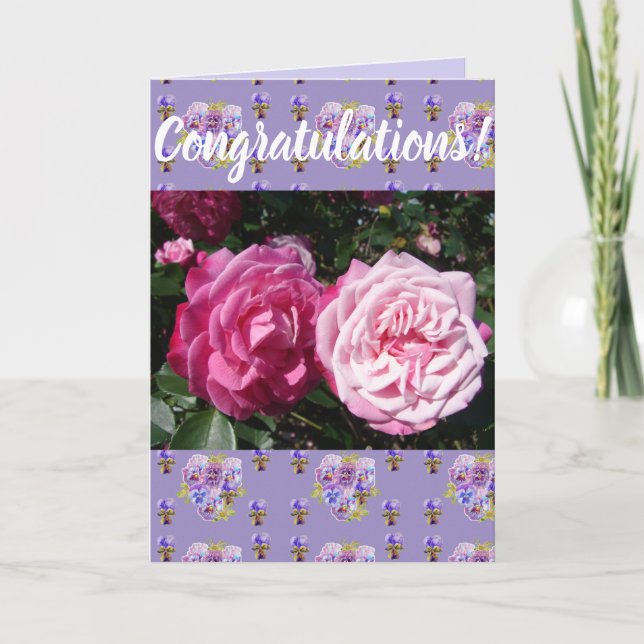 Pink Rose Flower Floral Conrgatulations art Card (Front)