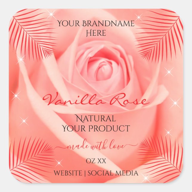 Pink Rose Flower Floral Product Labels Palm Leaves (Front)