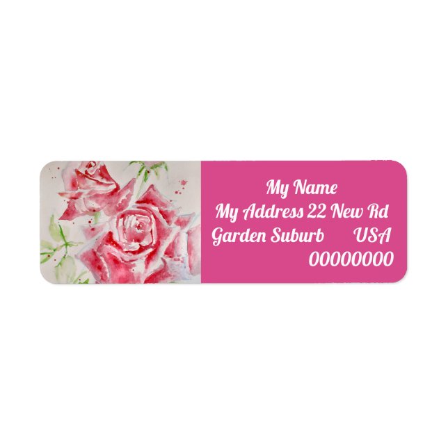 Pink Rose Flower Floral Return Address Labels (Front)