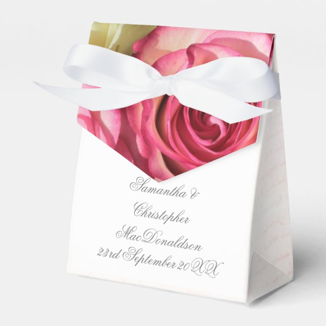 Pink rose flower floral romantic wedding favor box (Front Side)
