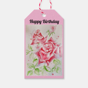 Pink Rose Flower Floral Roses Watercolor Gift Tags