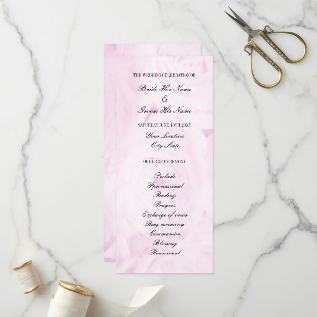 Pink rose flower floral wedding ceremony program (Front/Back In Situ)