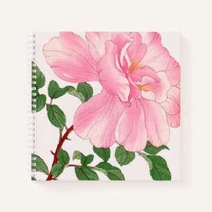 Pink Rose Flower & Green Leaves Notebook