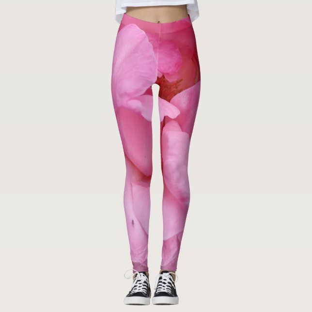 Pink rose flower leggings (Front)