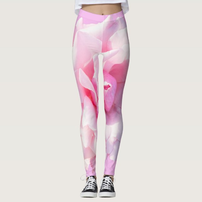 Pink rose flower leggings (Front)