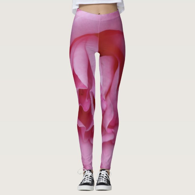 Pink rose flower leggings (Front)