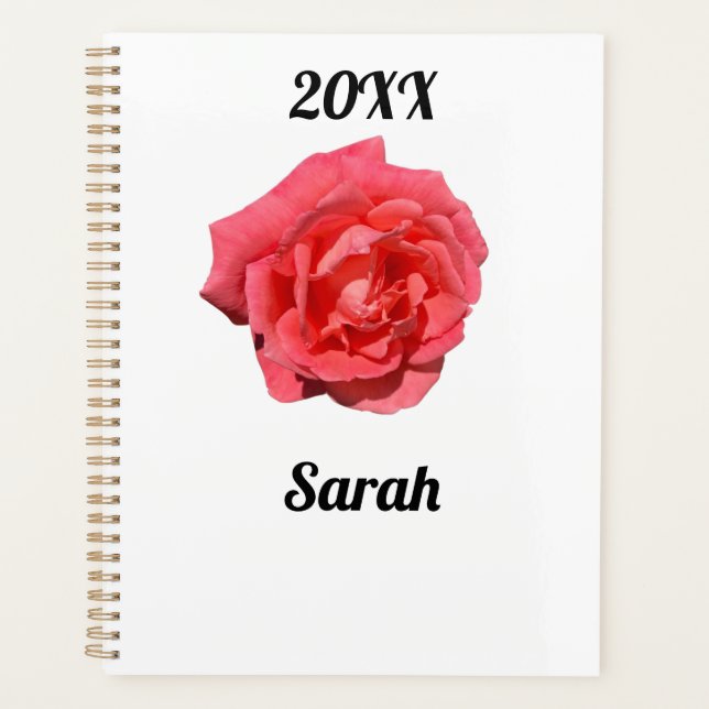 Pink Rose Flower On White Minimalist Custom Planner (Front)