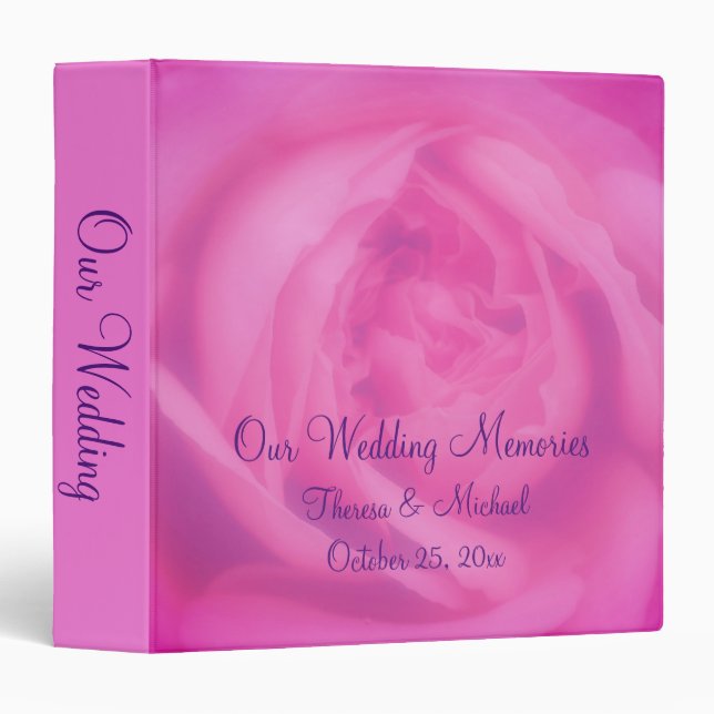 Pink Rose Flower Petals Personalized Wedding  Binder (Front/Spine)