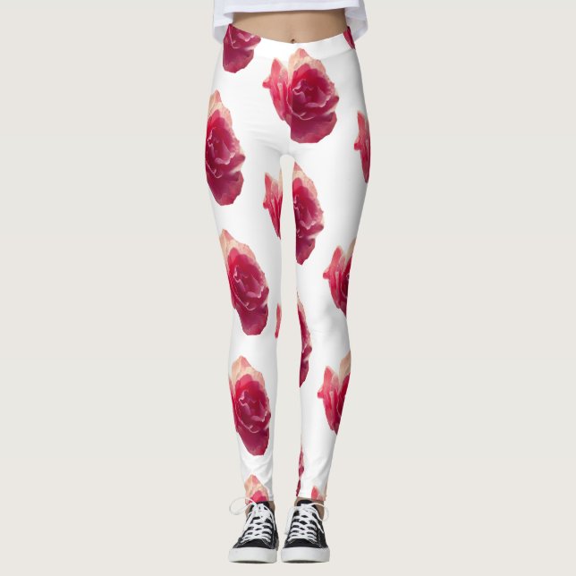 Pink Rose, Flower Photo Pattern Leggings (Front)
