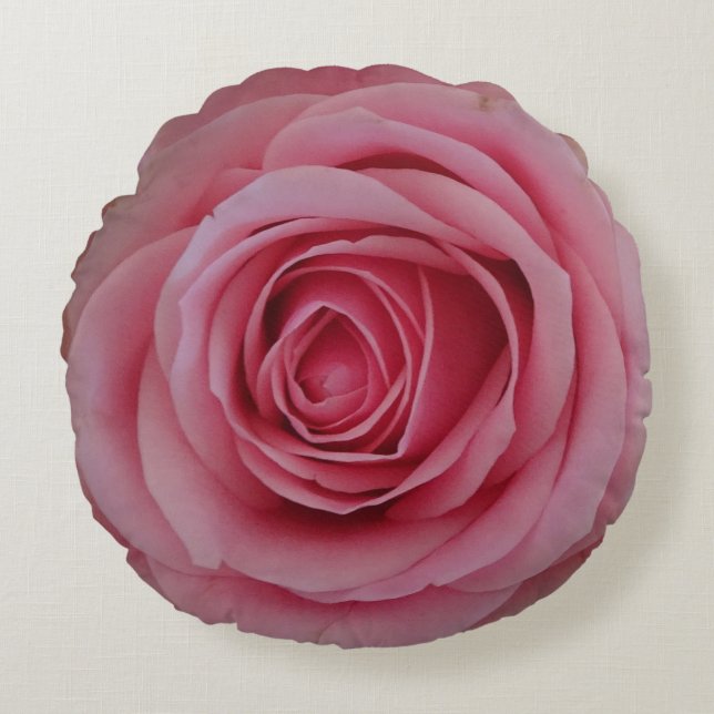 Pink Rose Flower Round Pillow (Front)