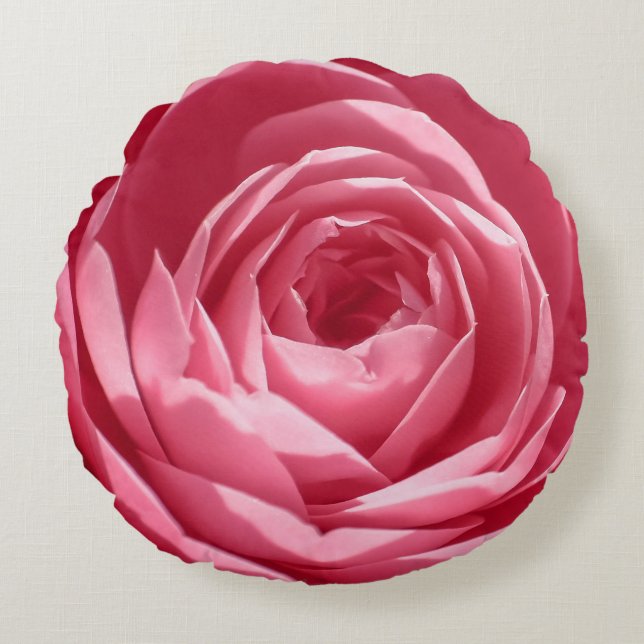 Pink Rose Flower Round Pillow (Front)