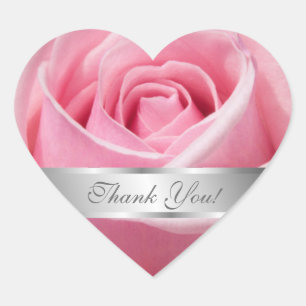 Pink Rose Flower Thank You Personalize Heart Sticker