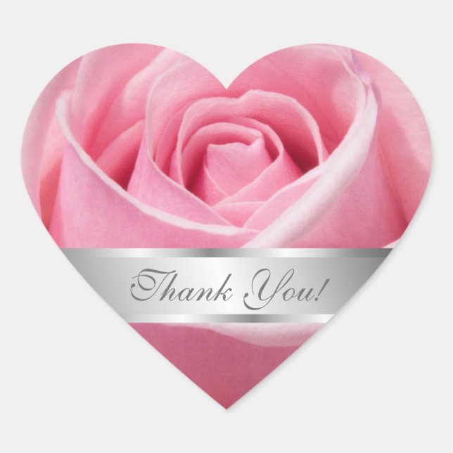 Pink Rose Flower Thank You Personalize Heart Sticker (Front)