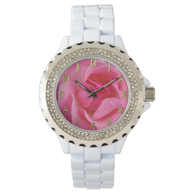 Pink rose flower watch (Front)