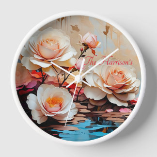 Pink rose flower with your name clock