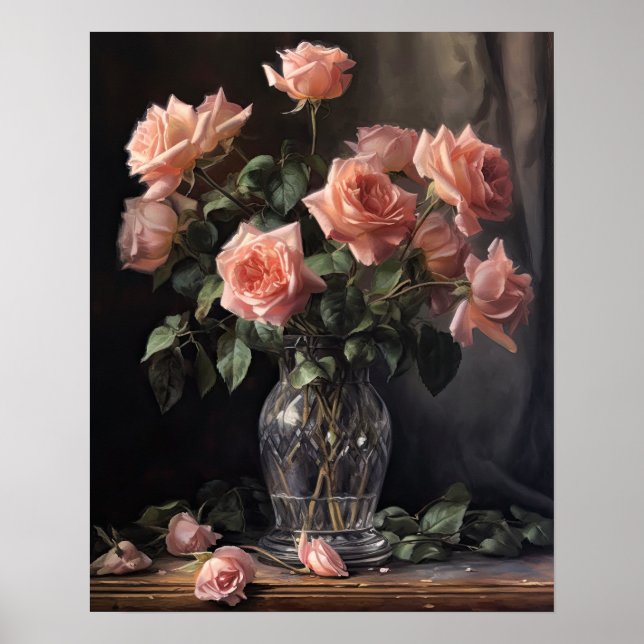 Pink Rose Flowers Art Print Poster (Front)