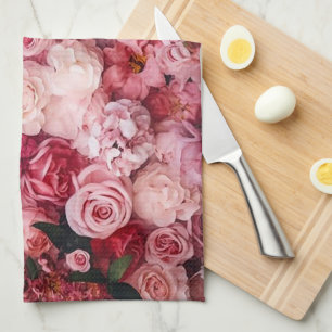 Pink Rose Flowers Elegant Girly Kitchen Towel
