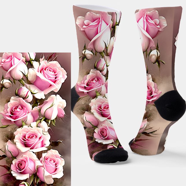 Pink Rose Flowers, Floral  Socks (Creator Uploaded)