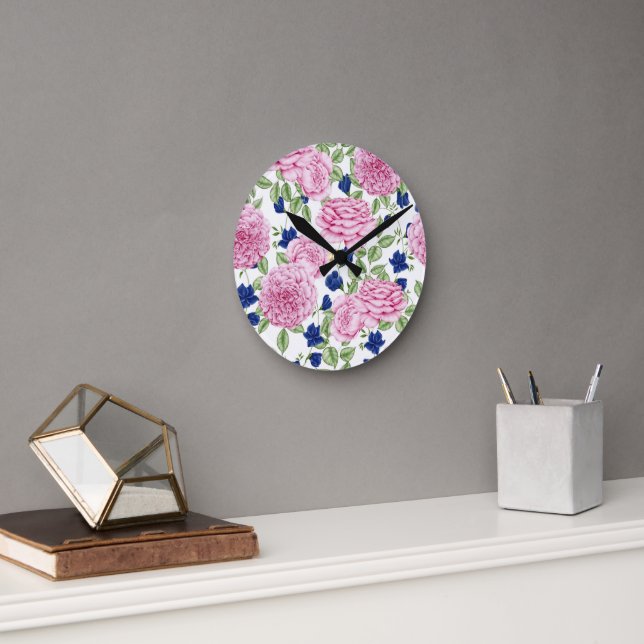  Pink Rose Flowers Pattern  Round Clock (Office)