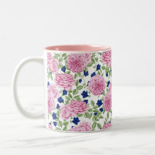 Pink Rose Flowers Pattern Two-Tone Coffee Mug