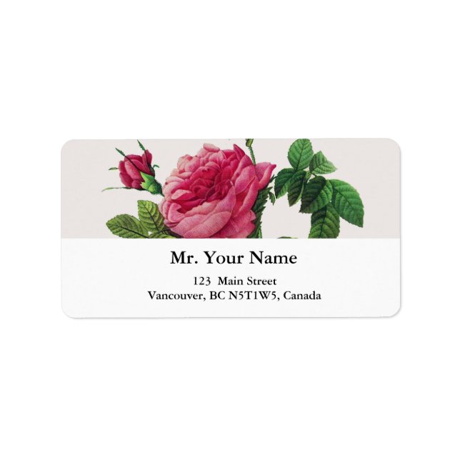 Pink  Rose flowers, Pierre Joseph Redouté Label (Front)