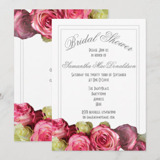 Pink rose flowers summer bridal shower invitation