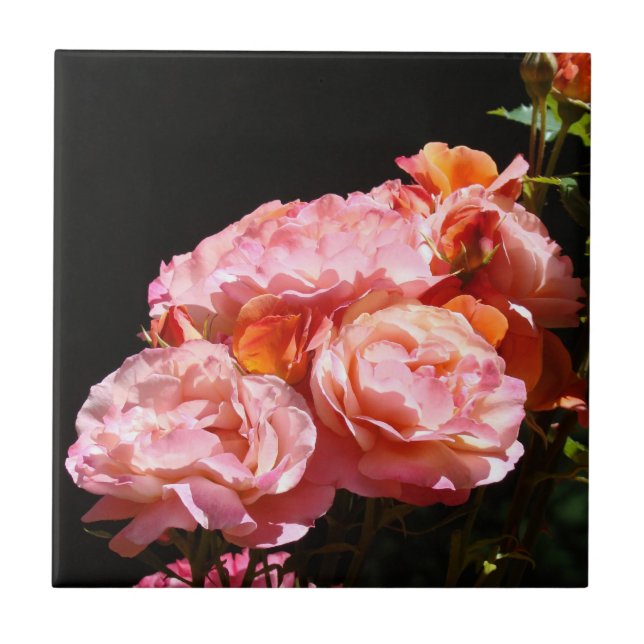 Pink Rose Flowers Tile Ceranic Art Keepsake box (Front)