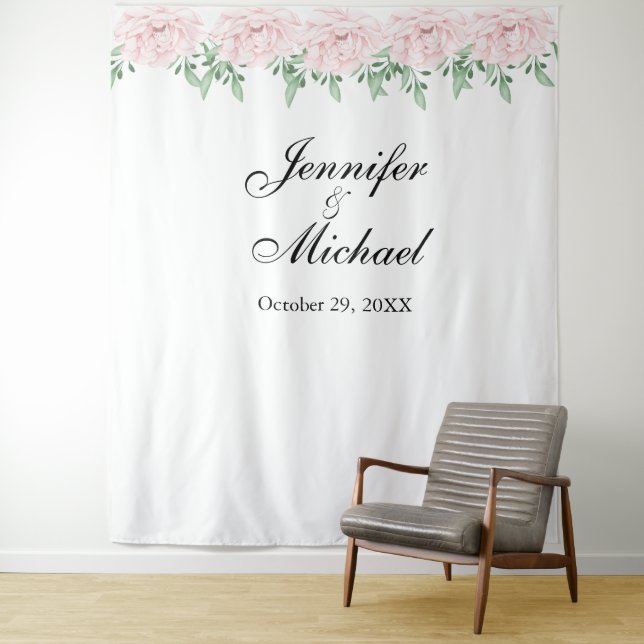 Pink Rose Foliage Wedding Photo Booth Backdrop Tapestry (In Situ)